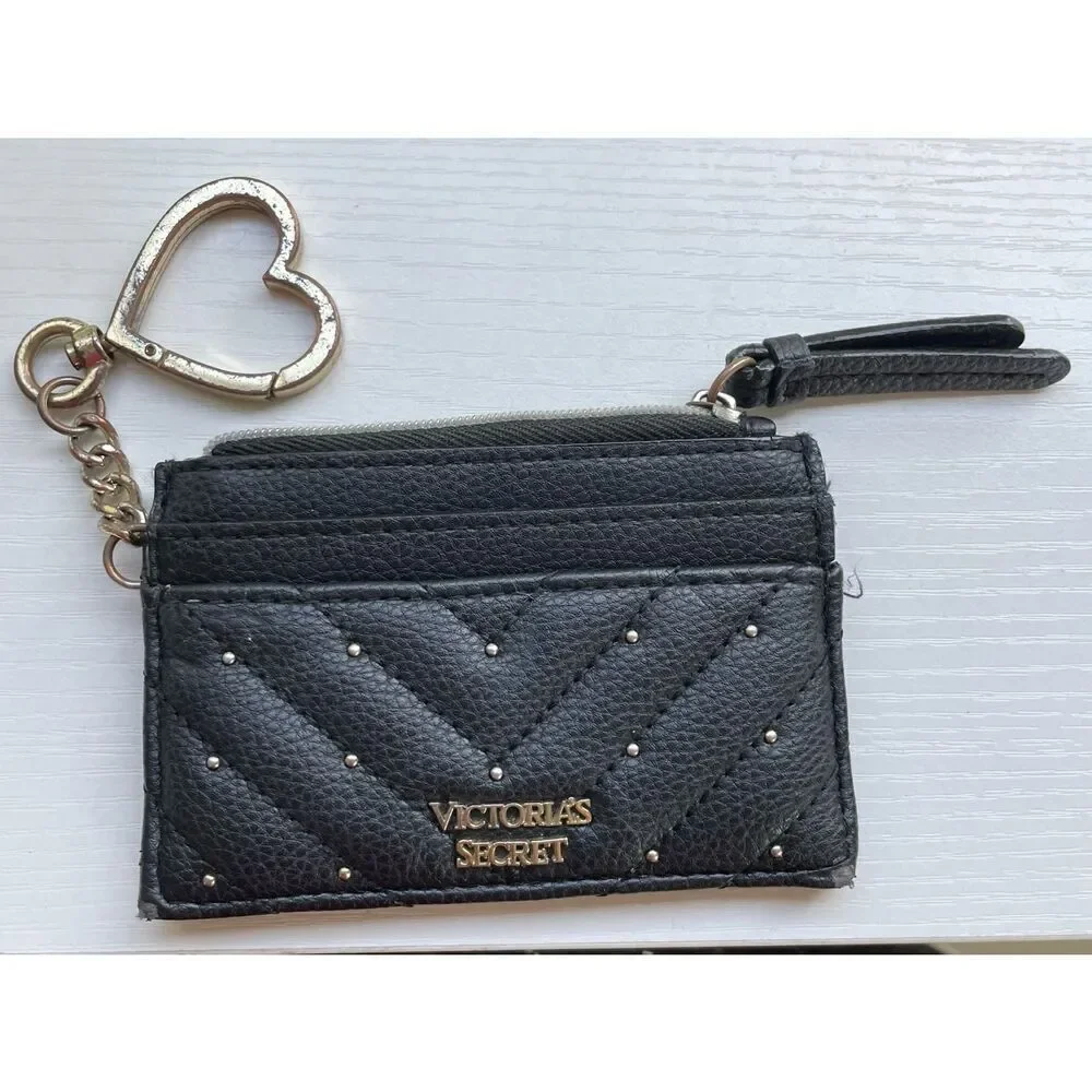 Victorias‎ Secret Black Studded Card Case & Slim Zip Wallet Gold Silver Wristlet - Picture 13 of 13